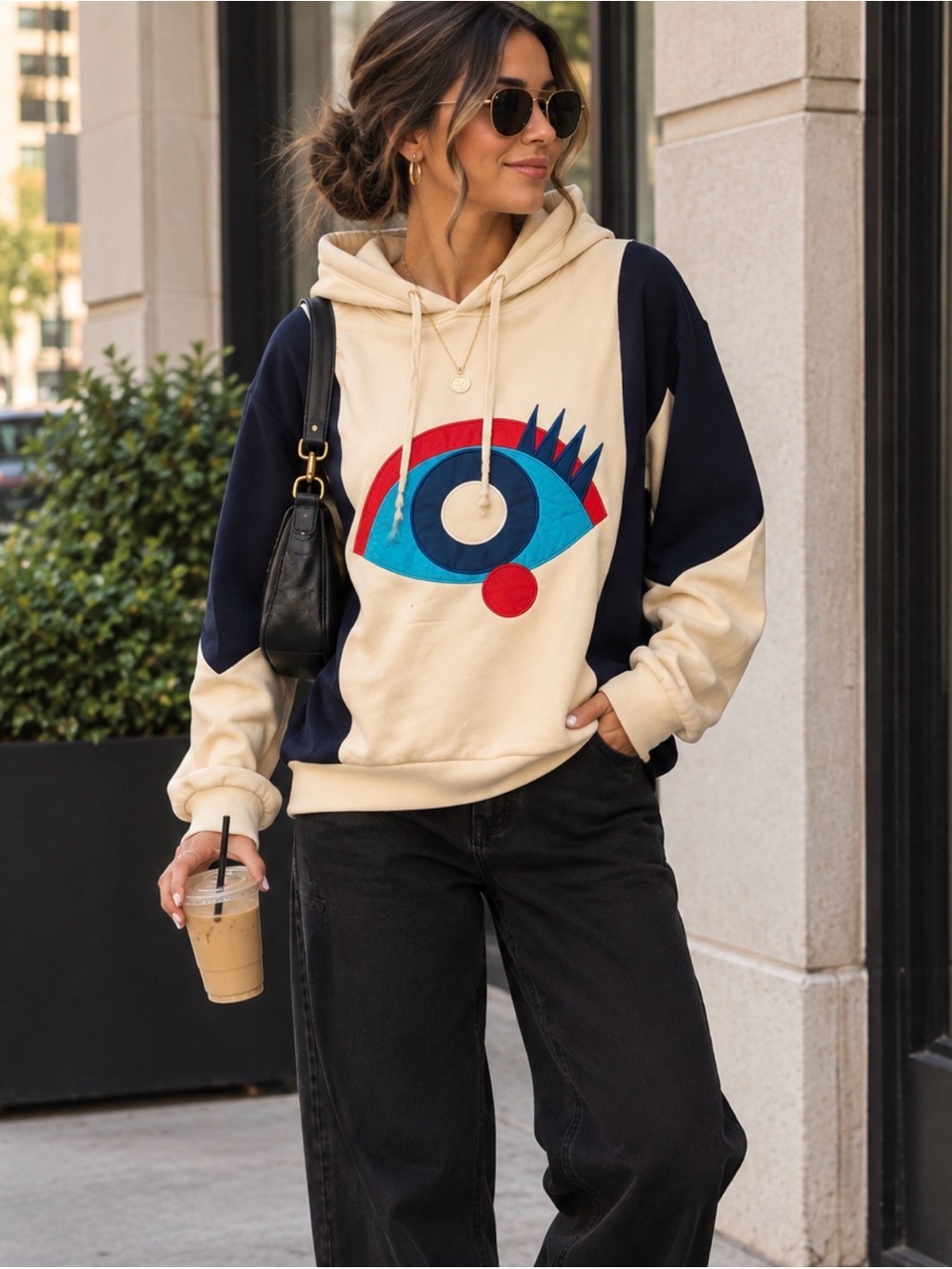 Coco Amoni Eye Graphic Hoodie size L/XL Oversized Streetwear Urban Hipster